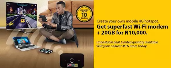 Buy MTN 4G Mifi (WiFi modem) with free 20gb data And Price